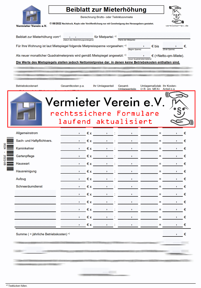 beiblatt teilinklusivmiete